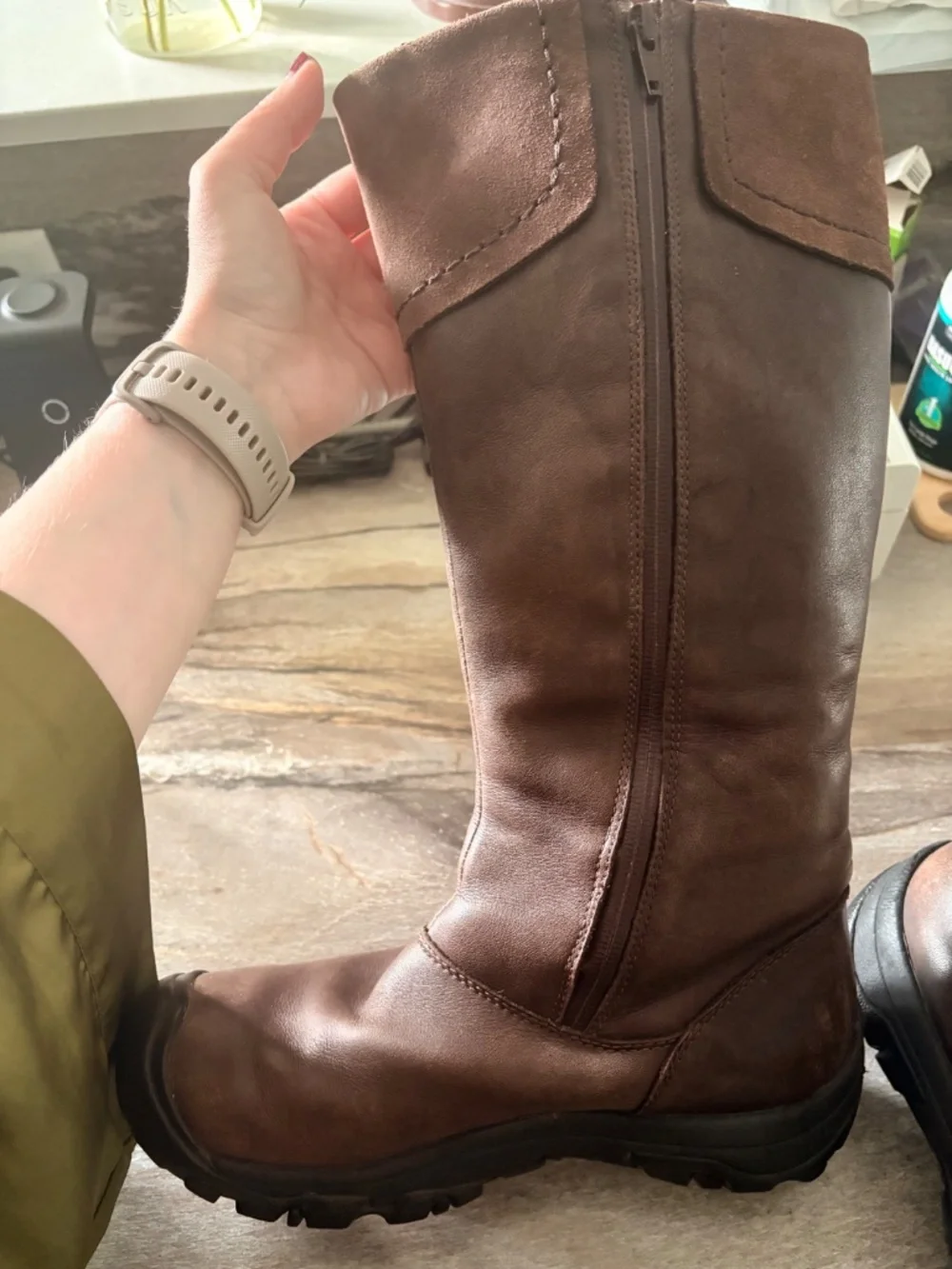 Keen Laken Tall Brown Leather Boots Side Zip Waterproof 7